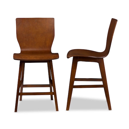 Baxton Studio Elsa Mid-century Modern Dark Walnut Bent Wood Counter Stool, PK2 121-6621